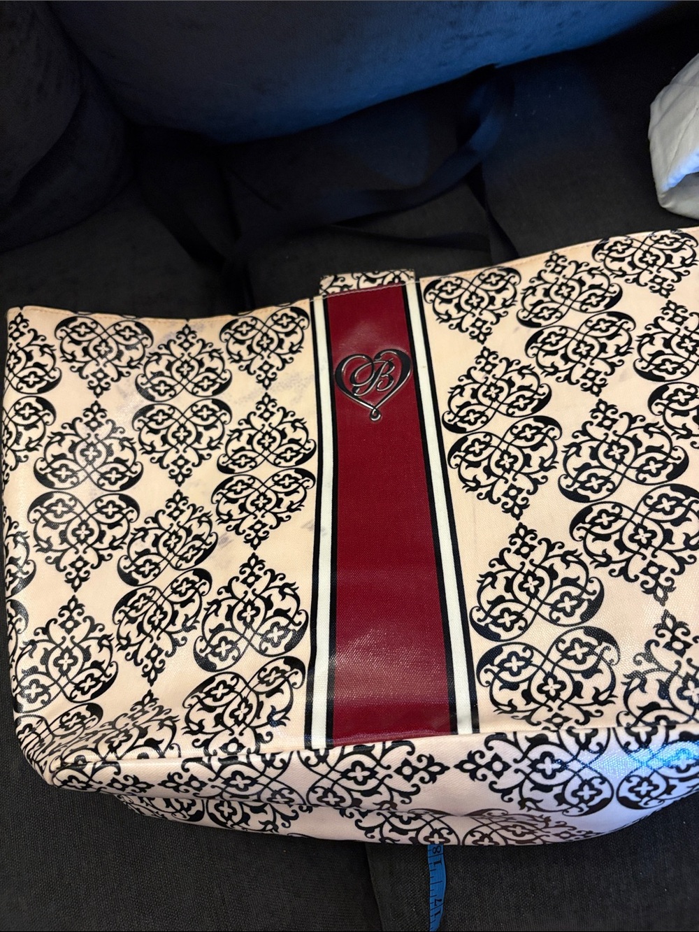 Brighton Women's Cream Tote with Black Pattern and Red Accent